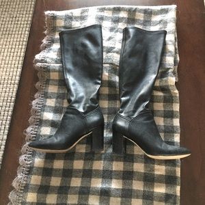 Naturalizer Black Leather Tall Boots With Chunky Heel